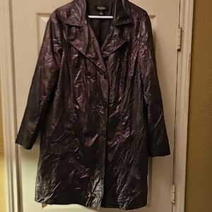 Peck & Peck Collection Shiny Black/Brown Trench Coat